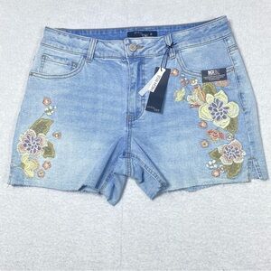 Stitch Star Denim Shorts Women 8 Floral Embroidered Raw Fray Hem Vacation NWT